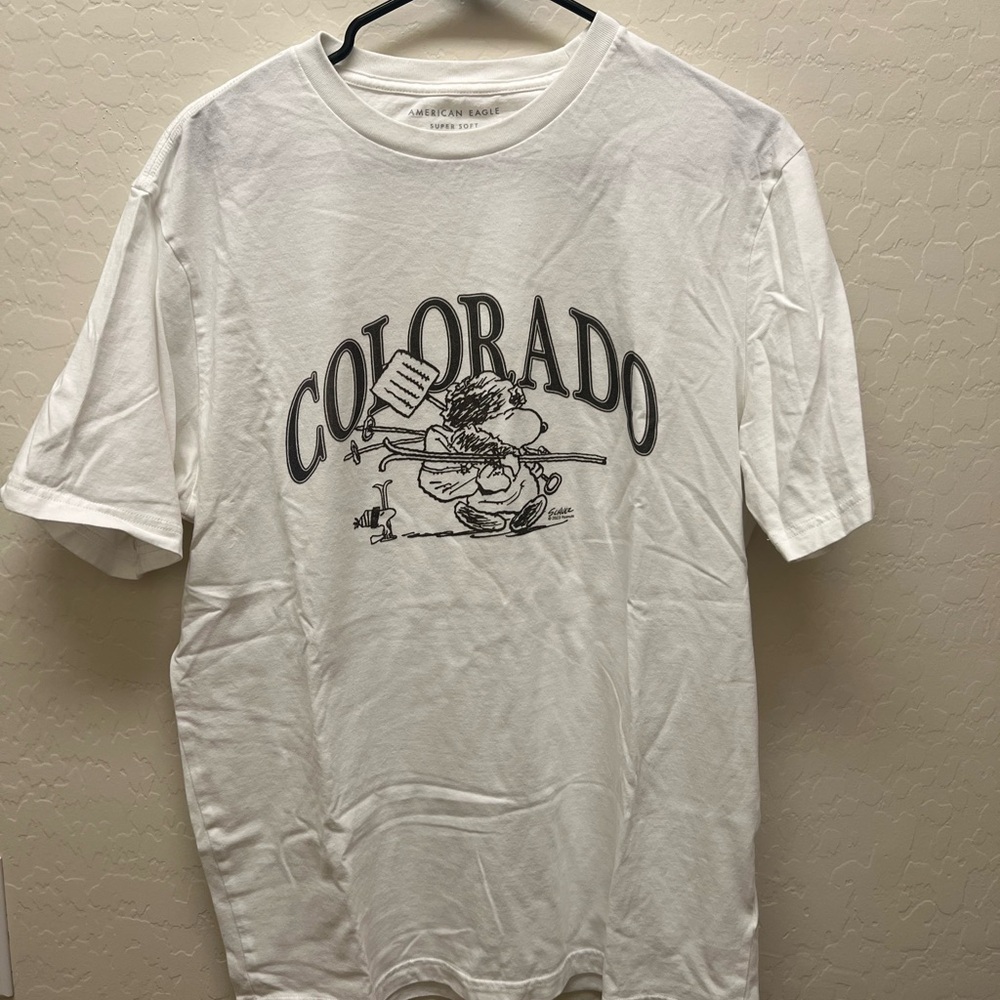American Eagle Snoopy White Colorado Graphic Tee